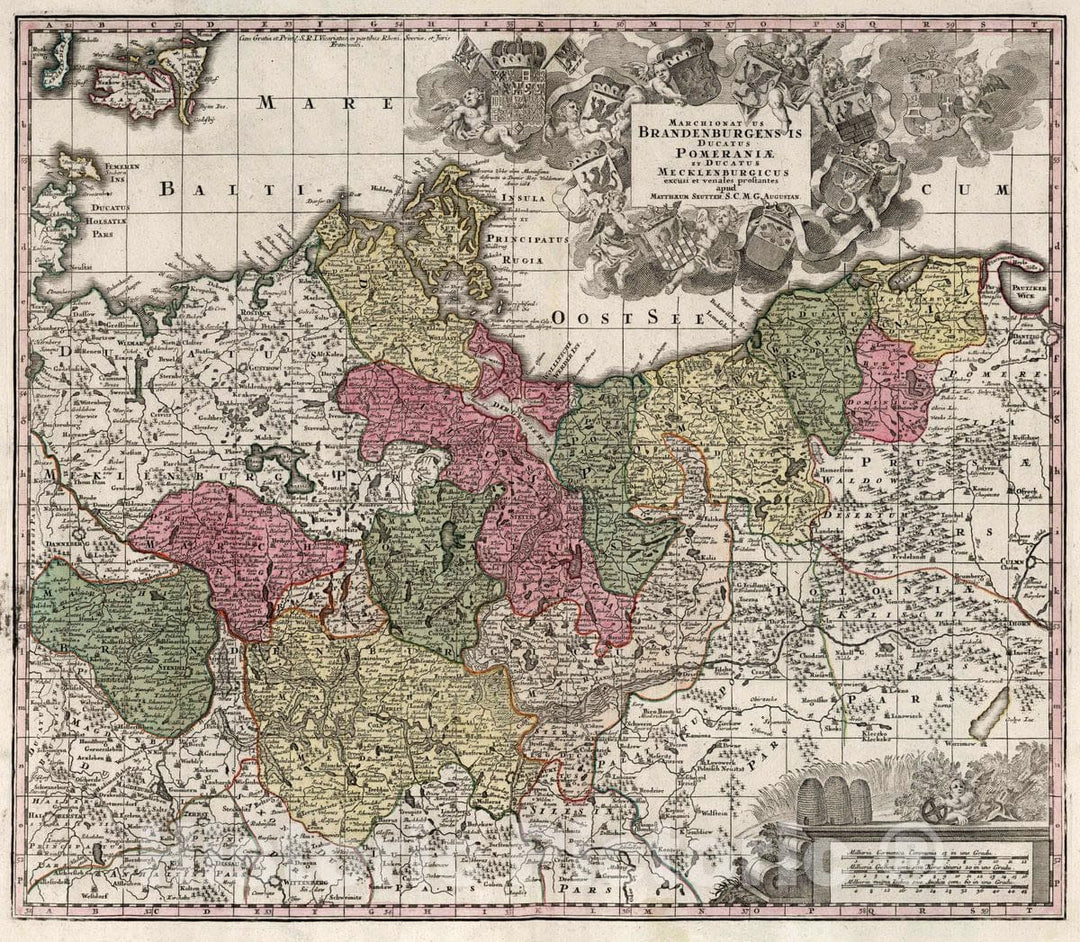 Historic Map : Pomerania , Germany 31. Brandenburgensis, Pomerania et Mecklenburgicus, 1740 Atlas , Vintage Wall Art