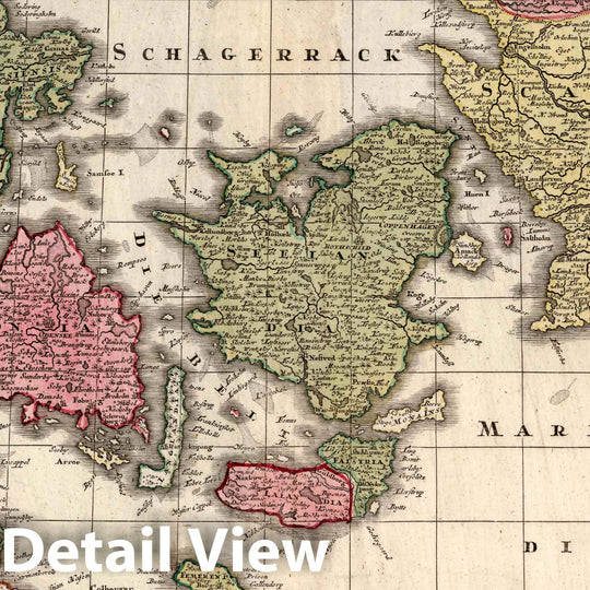 Historic Wall Map : Denmark, Holstein , Germany Composite Seutter Atlas. 41. Daniae Regnum, 1740 Atlas , Vintage Wall Art