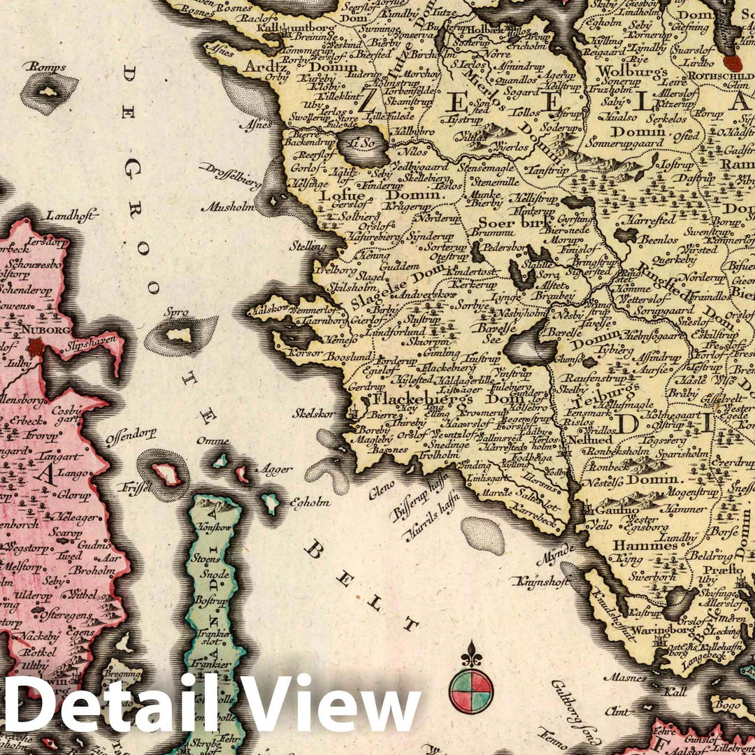 Historic Map : Fyn (Denmark) 42. Regni Danici Insulae Seelandia, Fionia, Lalandia, Falstria, Langelandia, Mona, 1730 Atlas , Vintage Wall Art