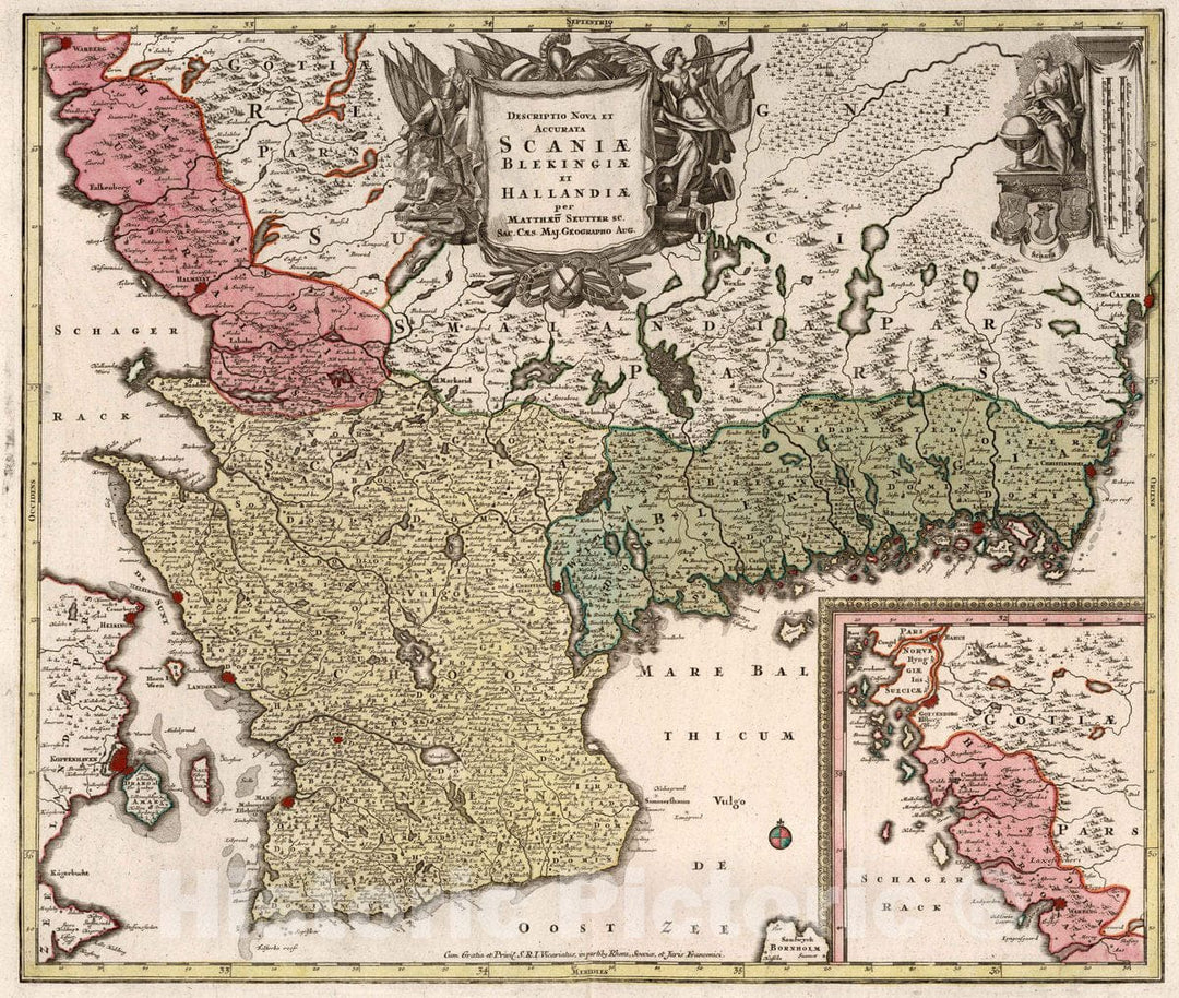 Historic Map : Sweden, 45. Scanaei Blekingia et Hallandiae, 1740 Atlas , Vintage Wall Art