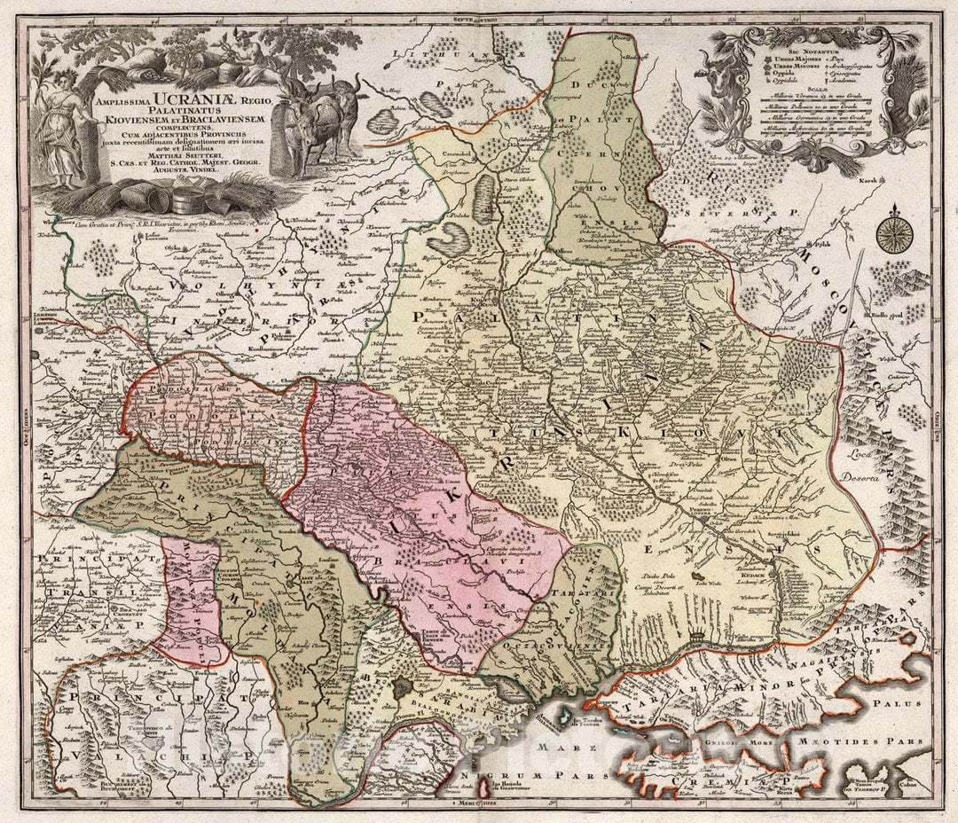 Historic Map : Ukraine, 52. Amplissima Ucraniae Regio, Palatinatus Kioviensum et Braclaviensum, 1740 Atlas , Vintage Wall Art