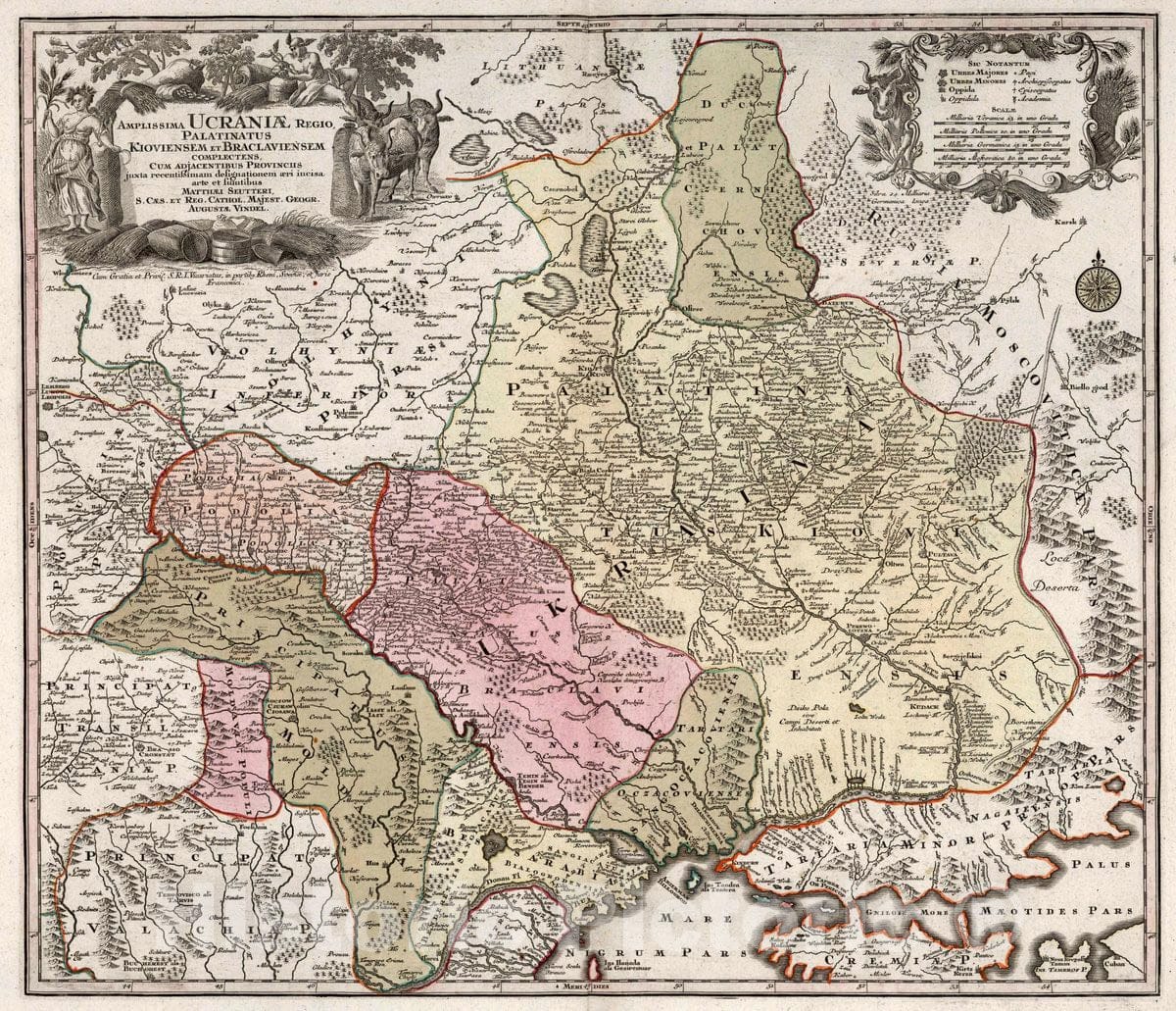 Historic Map : Ukraine, 52. Amplissima Ucraniae Regio, Palatinatus Kioviensum et Braclaviensum, 1740 Atlas , Vintage Wall Art