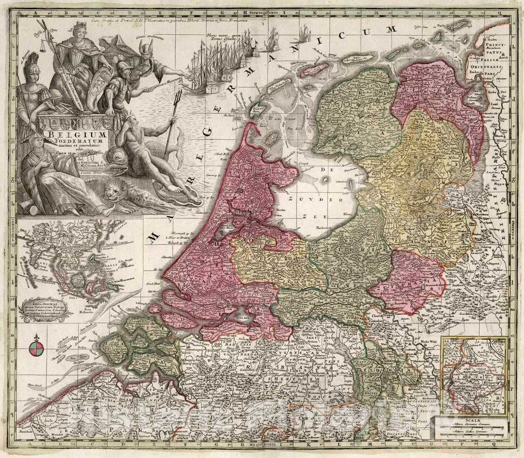 Historic Map : Netherlands, 28. Belgium Foederatm, 1740 Atlas , Vintage Wall Art