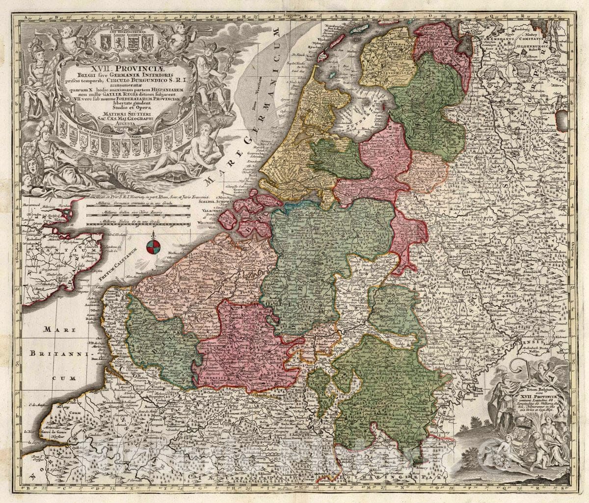 Historic Map : Netherlands, 30. XVII. Provinciae Belgii sive Germaniae Interioris, 1740 Atlas , Vintage Wall Art