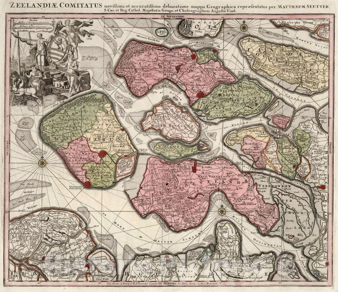 Historic Wall Map : Zeelandiae (Netherlands) 31. Zeelandiae Comitatus, 1744 Atlas , Vintage Wall Art