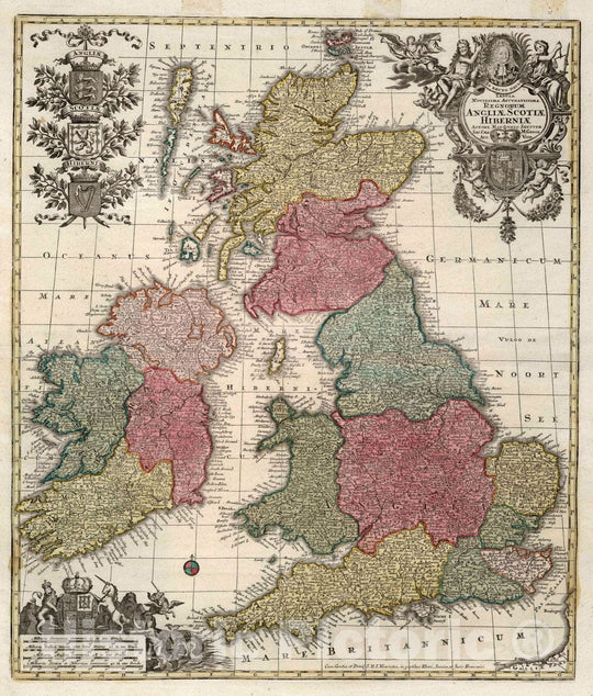 Historic Map : Scotland, British Isles 33. Regnorum Angliae Scotia Iberniae, 1740 Atlas , Vintage Wall Art