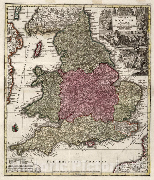 Historic Map : England, 35. Britanniae sive Angliae Regnum, 1740 Atlas , Vintage Wall Art