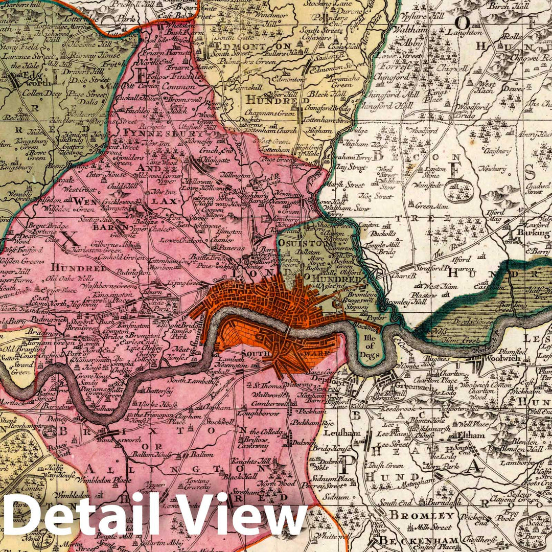 Historic Map : London (England) 36. Regio Magnae, Brittaniae, Metropoleos Londini, 1740 Atlas , Vintage Wall Art