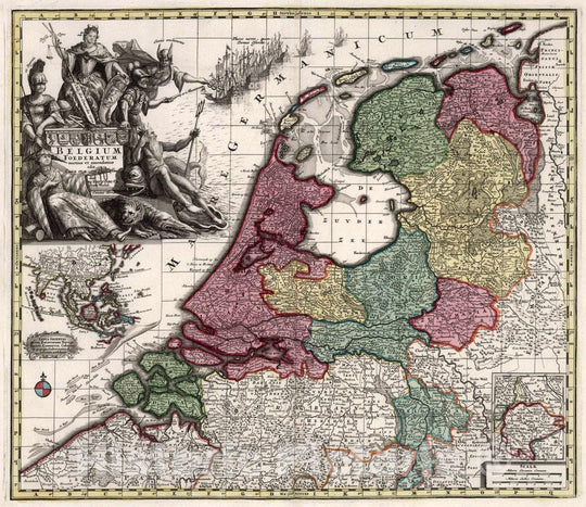 Historic Wall Map : Netherlands, 9. Belgium Foederatum, 1727 Atlas , Vintage Wall Art