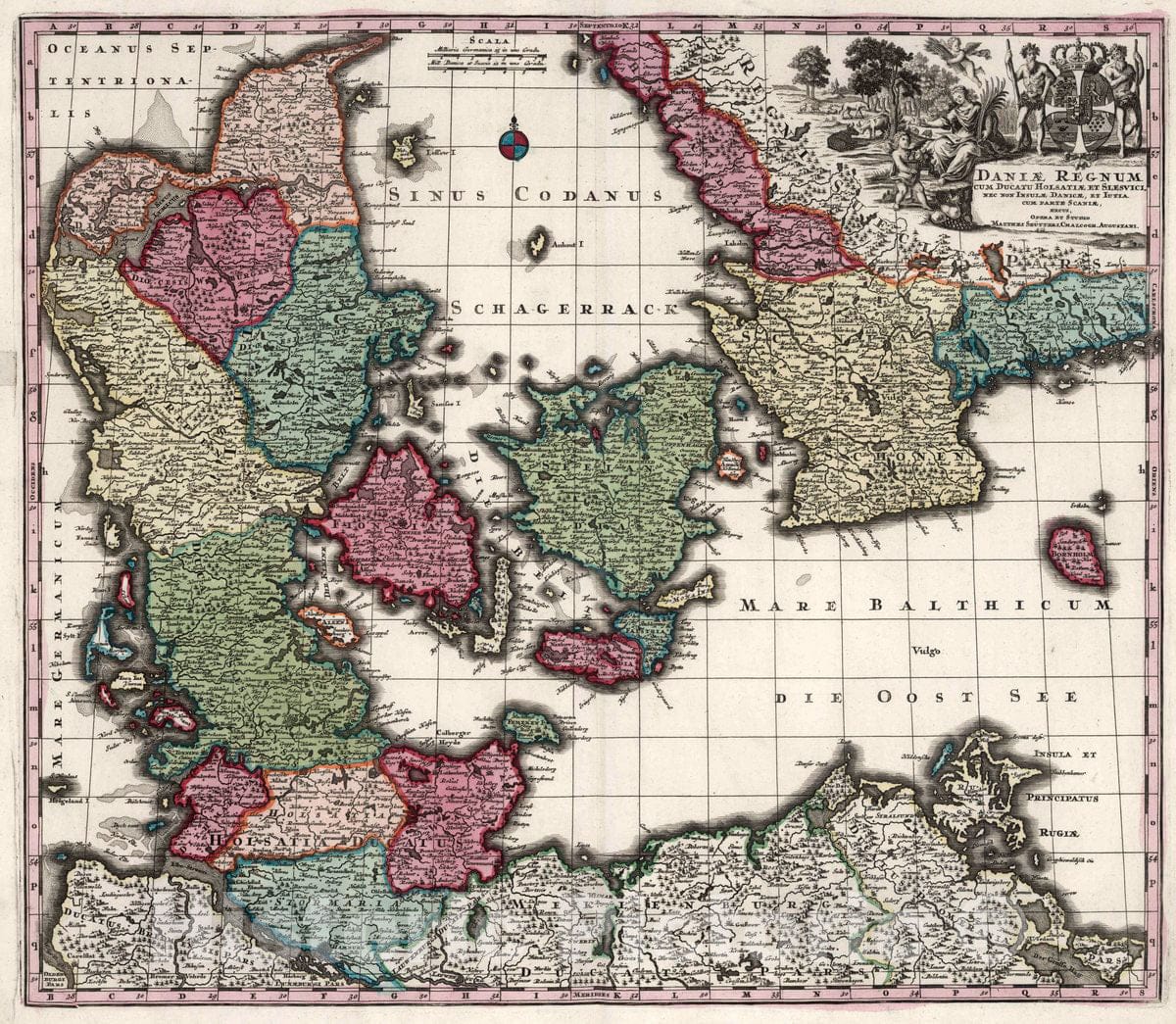 Historic Map : Denmark, 11. Daniae Regnum, 1727 Atlas , Vintage Wall Art