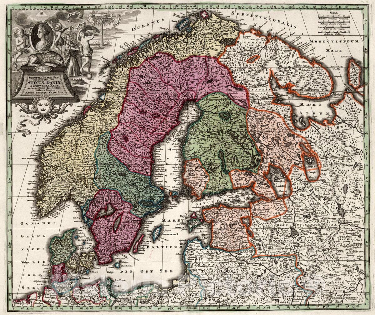 Historic Map : Denmark, Scandinavia Synopsis Plagae Septemtrionalis sive Suiciae Daniae, 1727 Atlas , Vintage Wall Art