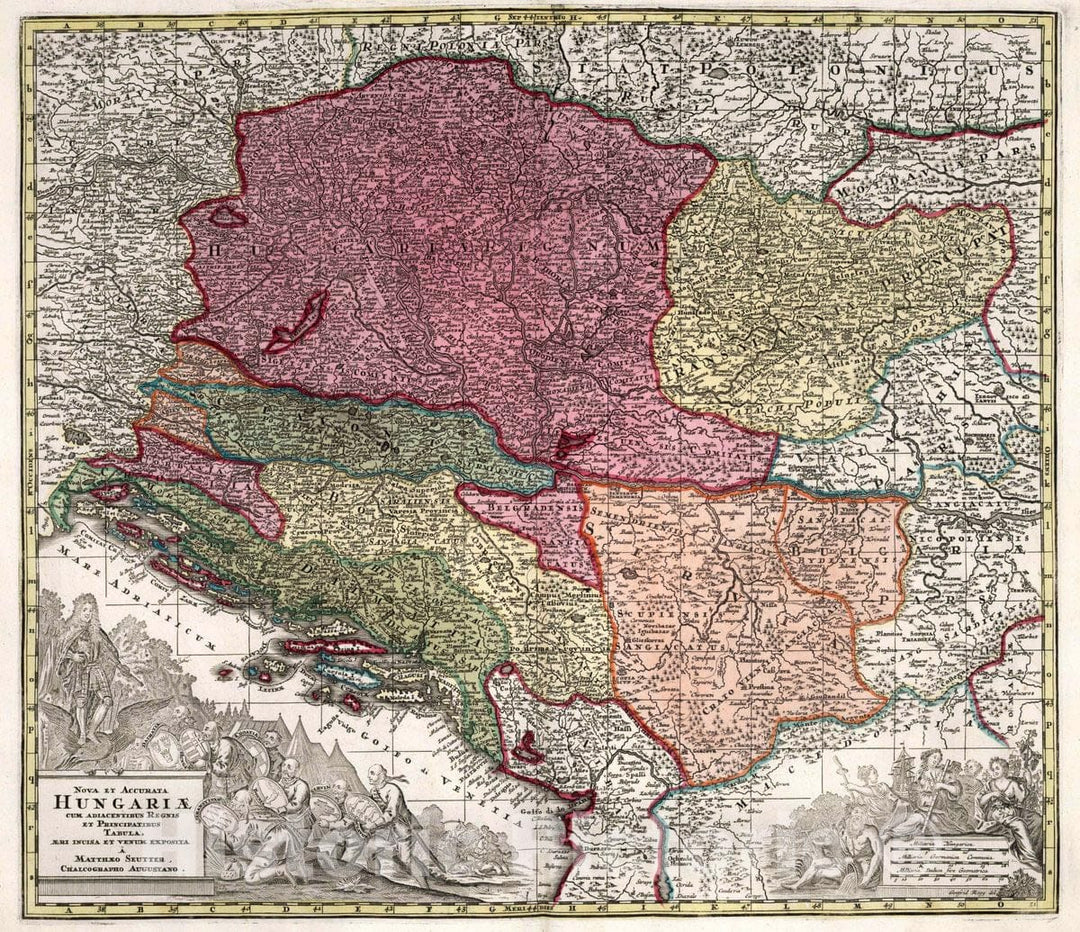 Historic Map : Hungary, 17. Nova et Accurata Hungariae, 1727 Atlas , Vintage Wall Art