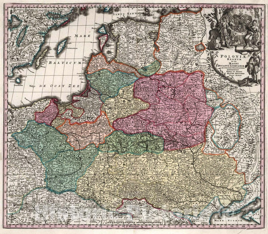 Historic Map : Poland, Poloniae Regnum ut et Magni Ducatus Lithuaniae, 1727 Atlas , Vintage Wall Art