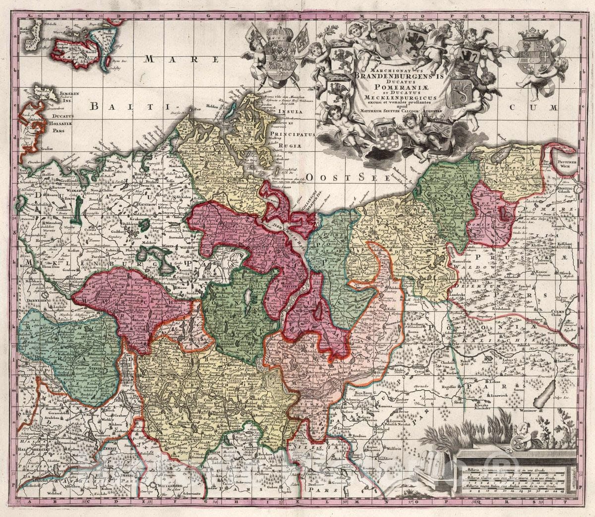 Historic Map : Germany, Brandenburgensis, Pomeraniae et Mecklenburgicus, 1727 Atlas , Vintage Wall Art