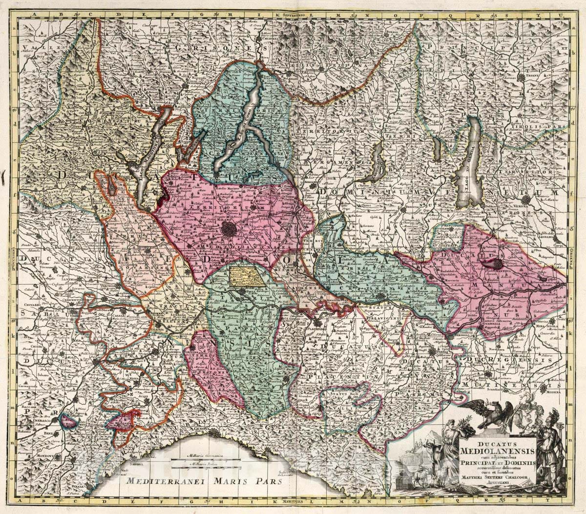 Historic Wall Map : Mediolanensis (Italy) 44. Ducatus Mediolanensis Cum adjacentibus Principat. et Dominiis, 1729 Atlas , Vintage Wall Art