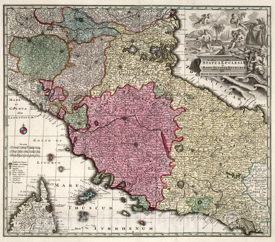 Historic Map : Tuscany (Italy) 47. Novassima et accuratissima Delineation Status Ecclesiae et Magni Ducatus Hetruriae, 1729 Atlas , Vintage Wall Art