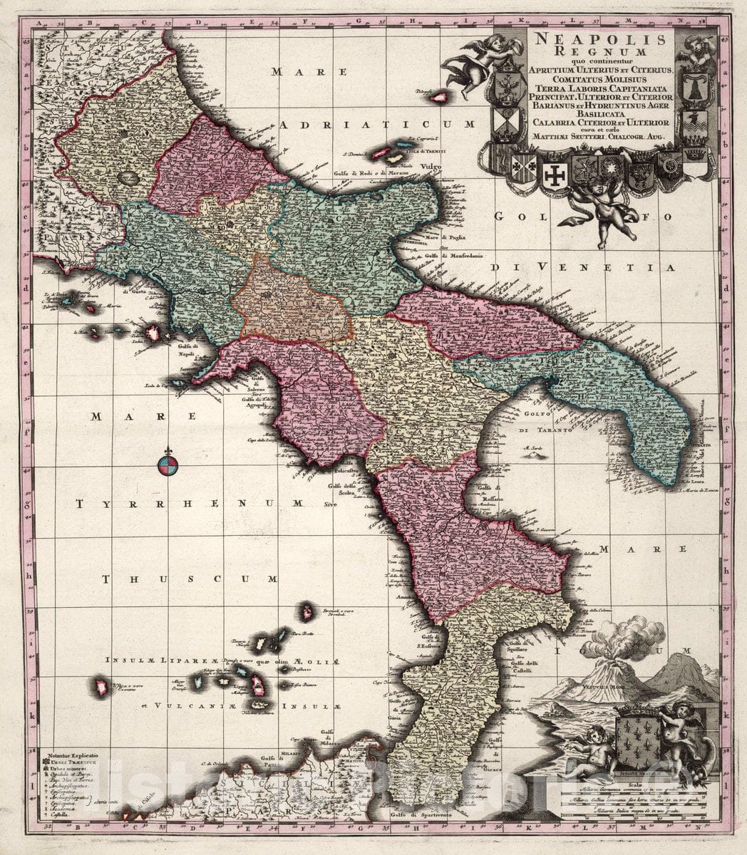 Historic Map : Naples (Italy) 48. Neapolis Regnum, 1729 Atlas , Vintage Wall Art