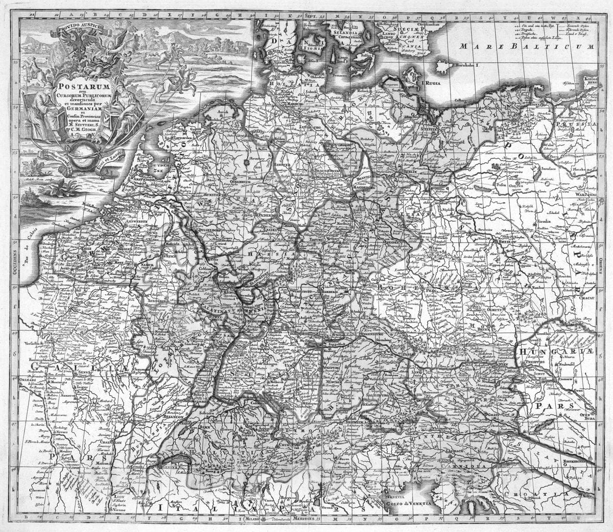 Historic Map : Germany, 50. Postarum Germanium, 1729 Atlas , Vintage Wall Art