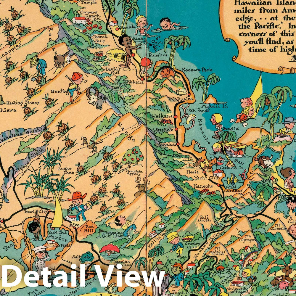 Historic Map : The Story of Hawaii. Oahu, 1935 Guide Book - Vintage Wall Art