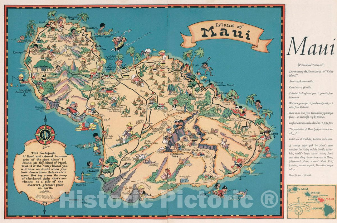 Historic Map : The Story of Hawaii. Maui, 1935 Guide Book - Vintage Wall Art