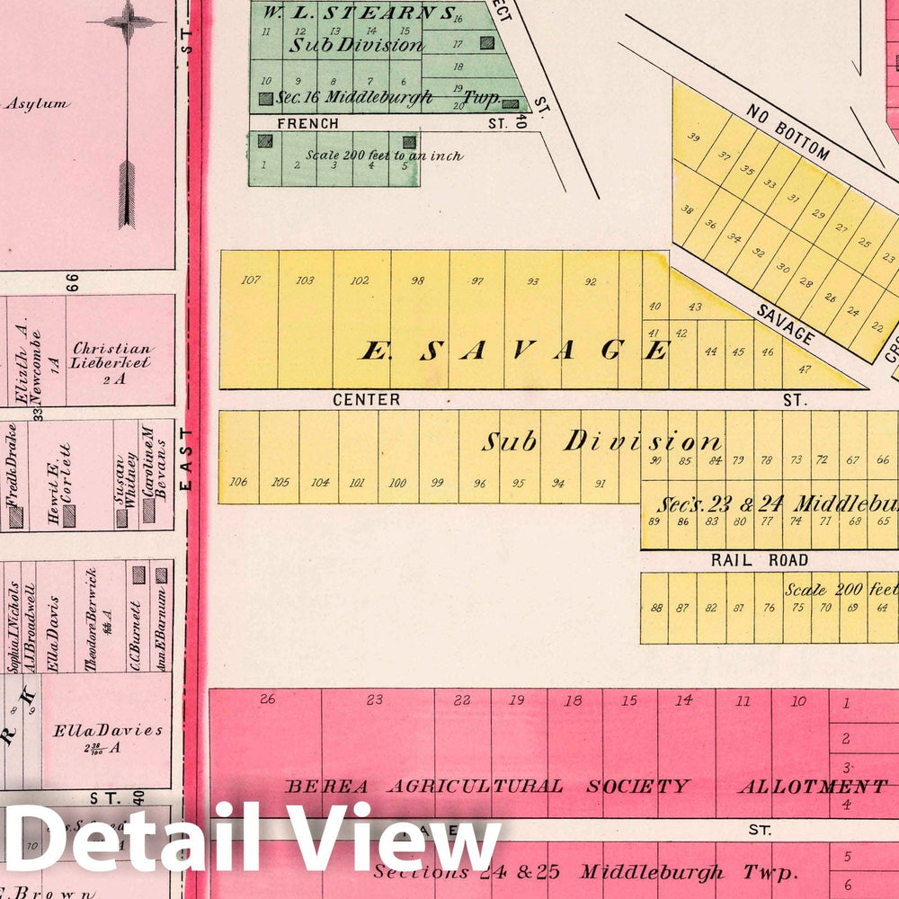 Historic Map : Part 3. Berea. Allotments in Middleburgh Twp, 1892 Atlas - Vintage Wall Art