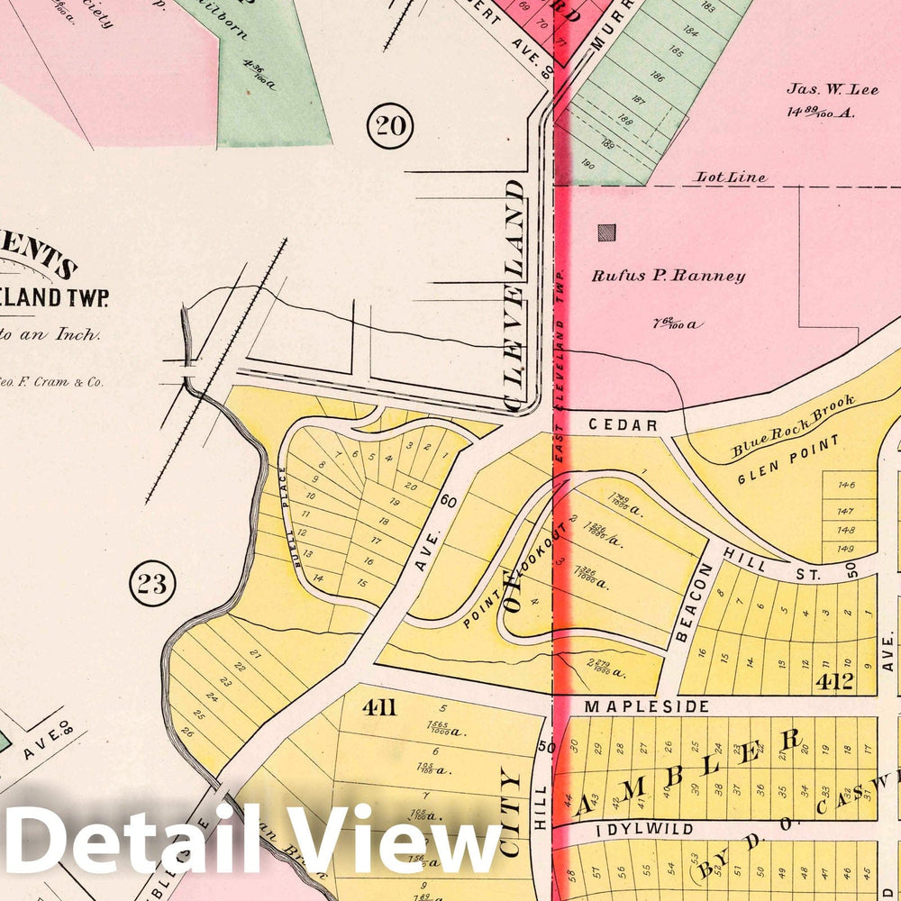 Historic Map : Allotments in East Cleveland Twp, 1892 Atlas - Vintage Wall Art