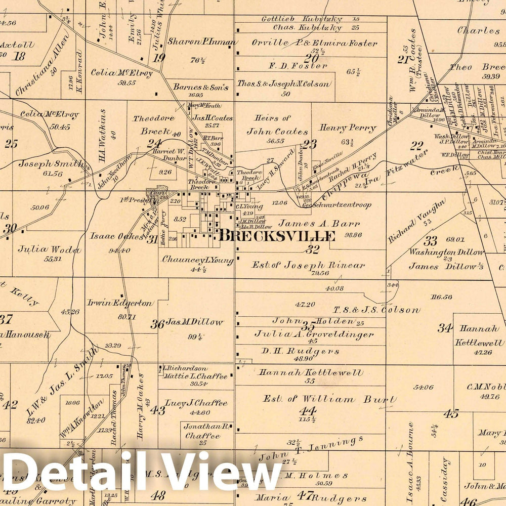 Historic Map : Brecksville, 1892 Atlas - Vintage Wall Art