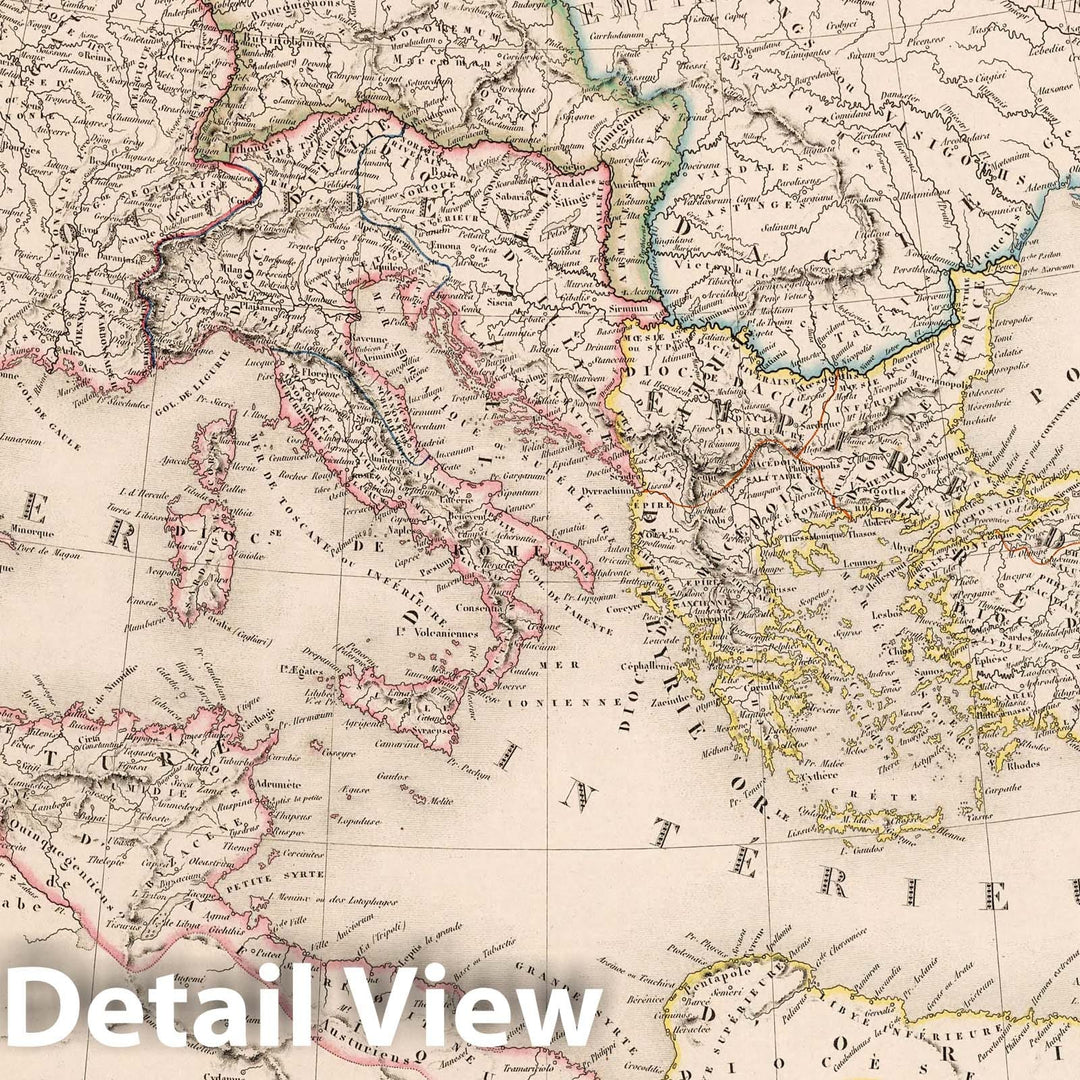 Historic Map : Mediterranean, Europe Carte de l'Empire Romain Depuis Constantin, 1850 Atlas , Vintage Wall Art