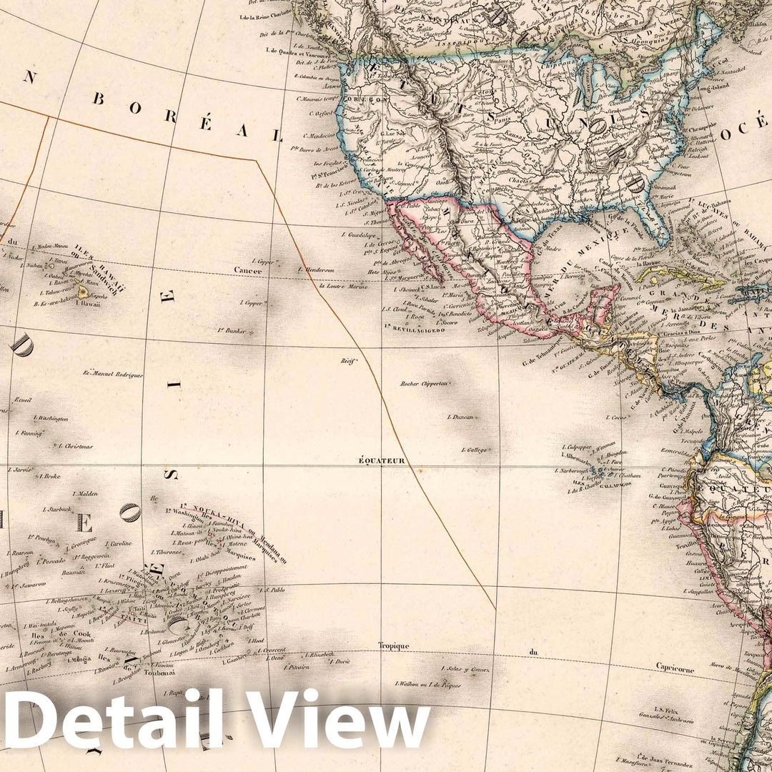 Historic Map : Mappe Monde Hemispheres (Western Hemisphere), 1851 Atlas - Vintage Wall Art