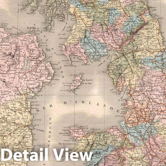 Historic Map : England, Carte Generale des Britanniques Conte nant l'Angleterre l'Ecolese et l'Irelande, 1851 Atlas , Vintage Wall Art