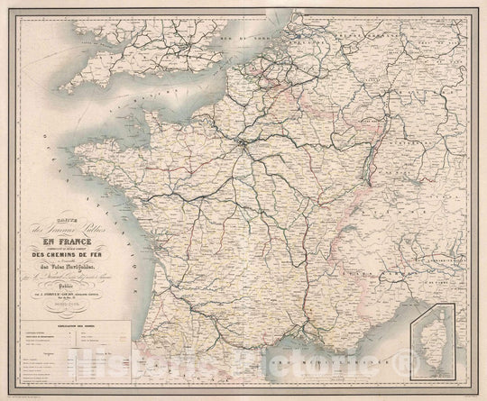 Historic Map : Carte des Travaux Publics en France des Chemins de Fer des Voies Navigables, 1853 Atlas - Vintage Wall Art