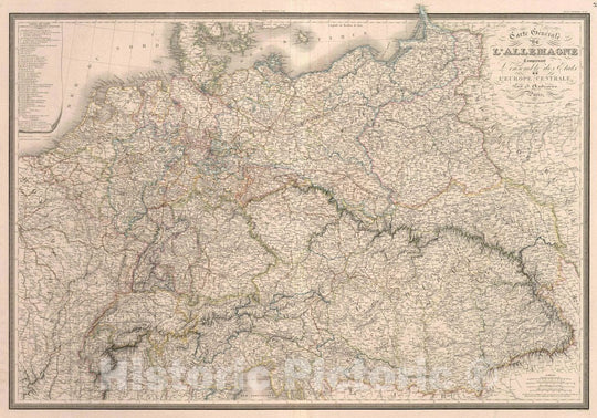 Historic Map : Germany, Central Europe Carte Generale de l'Allemagne Europe Centrale, 1851 Atlas , Vintage Wall Art