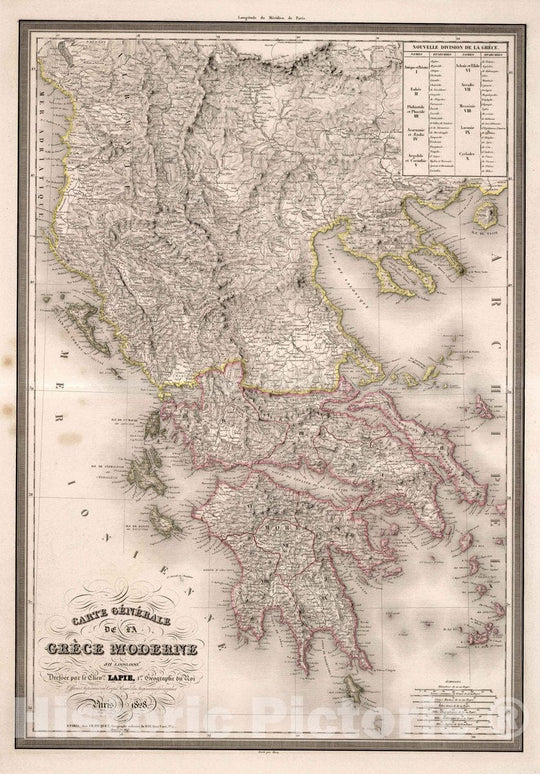 Historic Map : Greece, Carte Generale de la Grece Moderne, 1828 Atlas , Vintage Wall Art