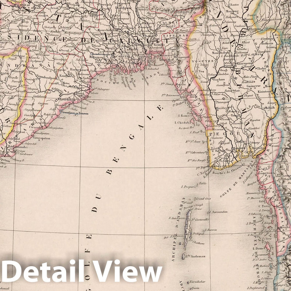 Historic Wall Map : India, South Asia Carte generale des Indes Orientales, 1850 Atlas , Vintage Wall Art