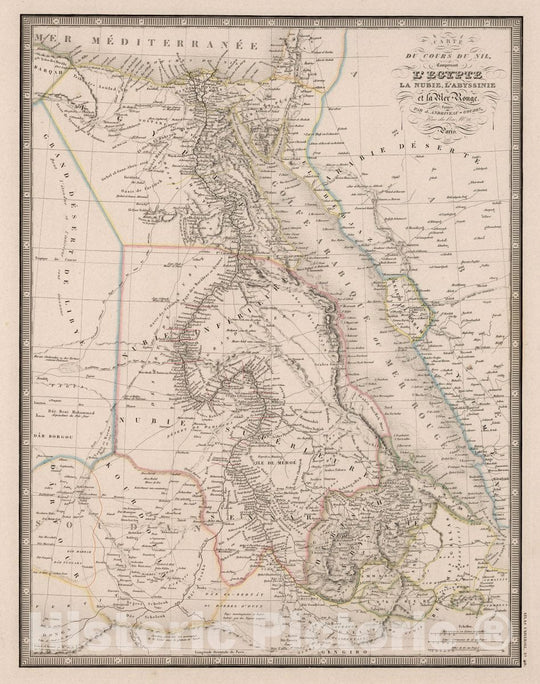 Historic Map : Egypt, Red Sea Carte du Cours du Nil L'Egypte, La Nubie, L'Abyssinie et la Mer Rouge, 1850 Atlas , Vintage Wall Art