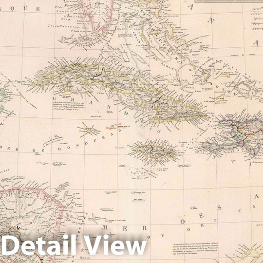 Historic Map : Colombia, Caribbean, Central America Carte Generale des Iles Antilles, 1845 Atlas , Vintage Wall Art