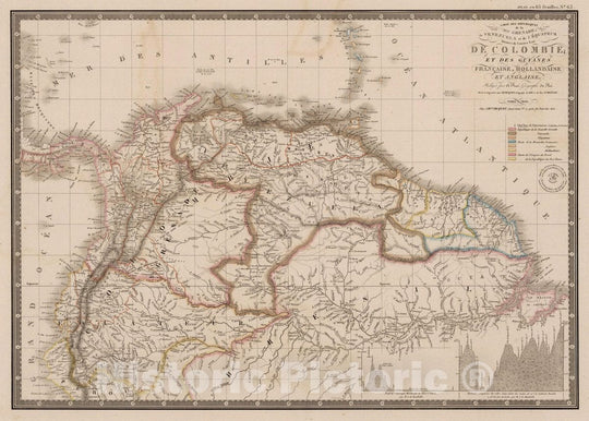 Historic Map : Colombia, Carte de Colombie et des Guyanes, 1836 Atlas , Vintage Wall Art