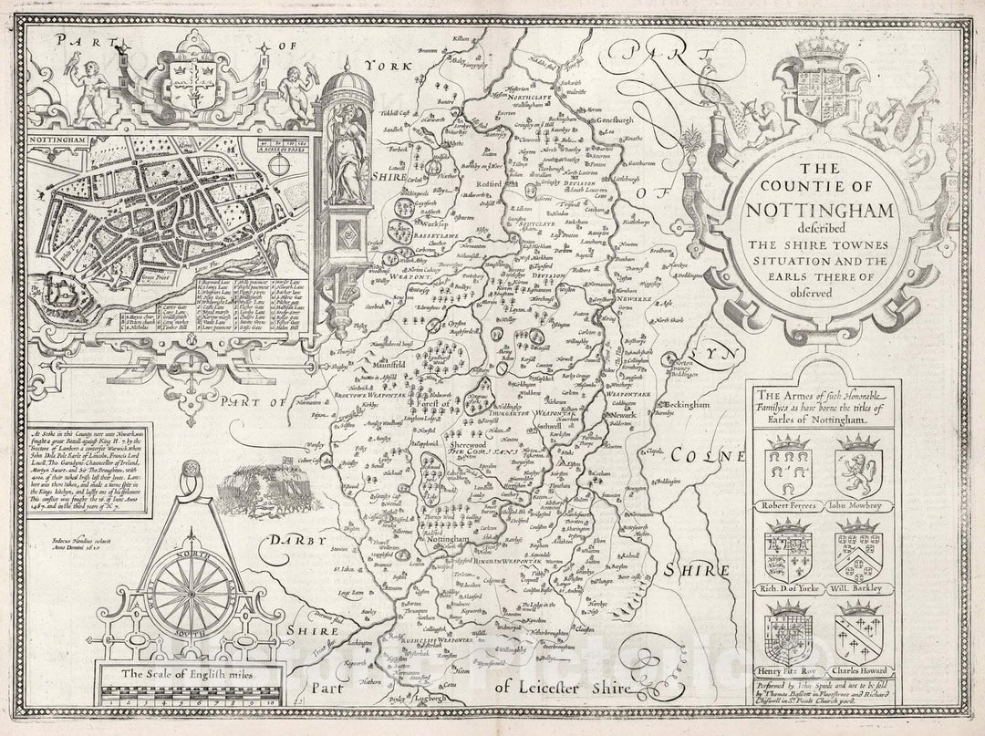 Historic Map - (Nottinghamshire). The Countie of Nottingham, 1610 Atlas - Vintage Wall Art