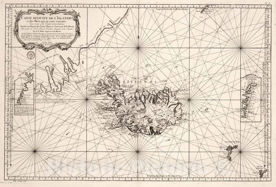 Historic Map : Iceland, North Atlantic Carte Reduite de l'Islande, 1767 Chart , Vintage Wall Art