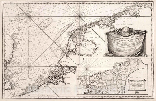 Historic Map : Netherlands, Carte Reduite des Costes de Flandre et de Hollande, 1763 Chart , Vintage Wall Art