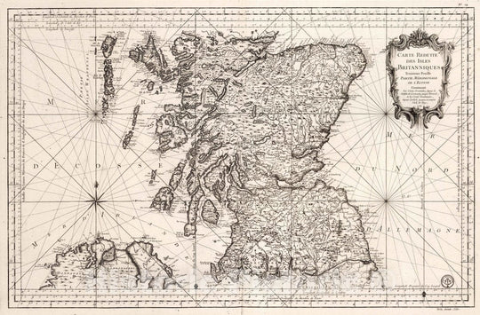 Historic Map : Scotland, Carte Reduite des Isles Britanniques Troisieme Feuille Partie Meridionale de l'Ecosse, 1757 Chart , Vintage Wall Art