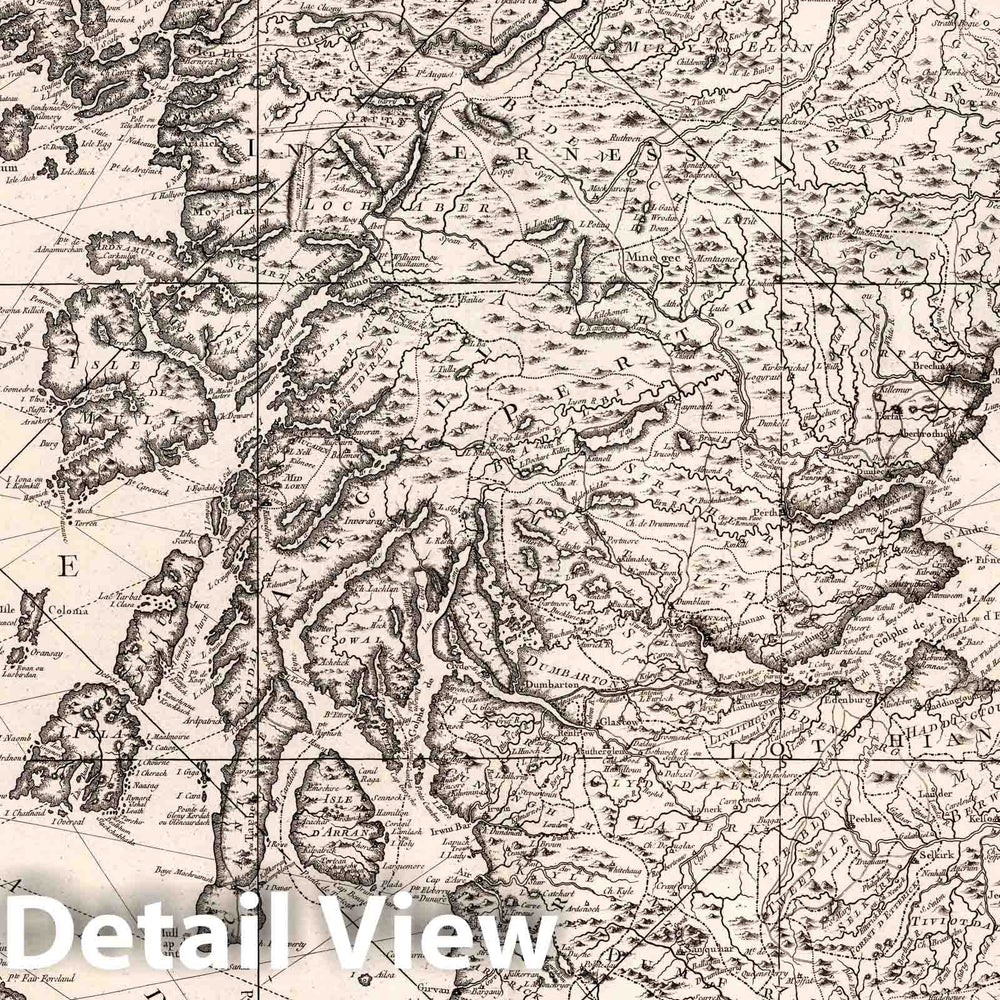 Historic Map : Scotland, Carte Reduite des Isles Britanniques Troisieme Feuille Partie Meridionale de l'Ecosse, 1757 Chart , Vintage Wall Art