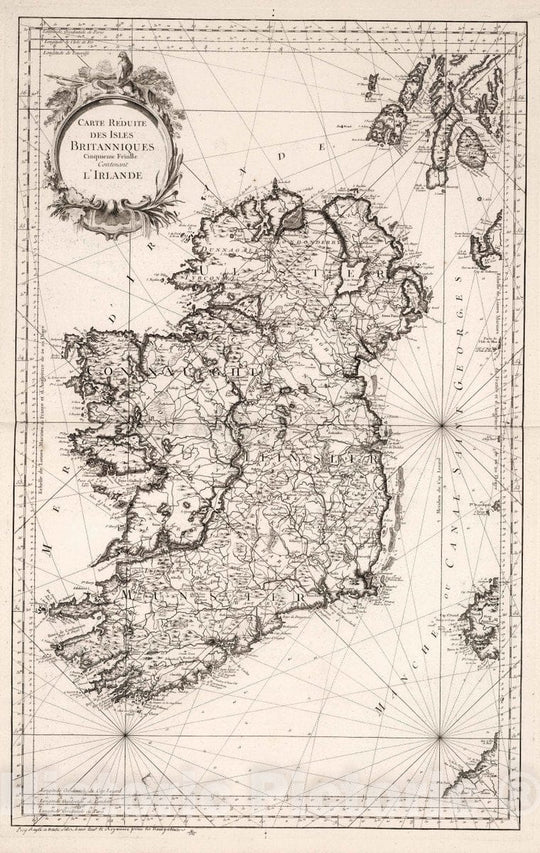 Historic Map : Ireland, Carte Reduite des Isles Britanniques Cinquieme Feuille Contenant l'Irlande. , Vintage Wall Art