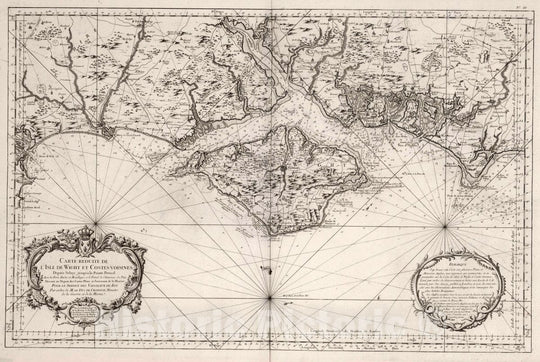 Historic Map : Isle of Wight (England) Carte Reduite de l'Isle de Wight et Costes Voisines, 1762 Chart , Vintage Wall Art