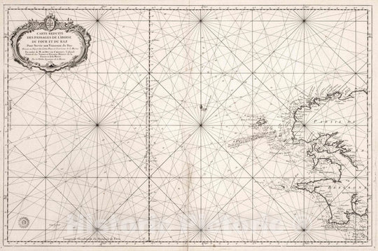 Historic Map : Brittany , France Carte Reduite des Passages des l'Iroise du Four et du Raz, 1764 Chart , Vintage Wall Art