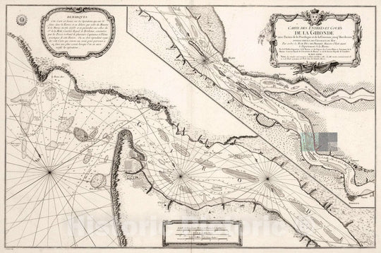 Historic Map : Garonne River Carte des Entrees et Cours de la Gironde, 1767 Chart , Vintage Wall Art