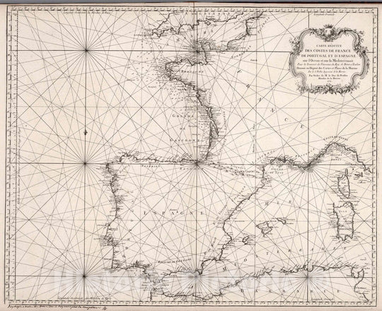 Historic Map : France, Carte Reduite des Costes de France de Portugal et d'Espagne, 1771 Chart , Vintage Wall Art