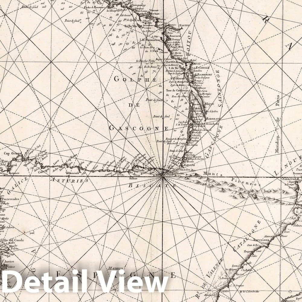 Historic Map : France, Carte Reduite des Costes de France de Portugal et d'Espagne, 1771 Chart , Vintage Wall Art