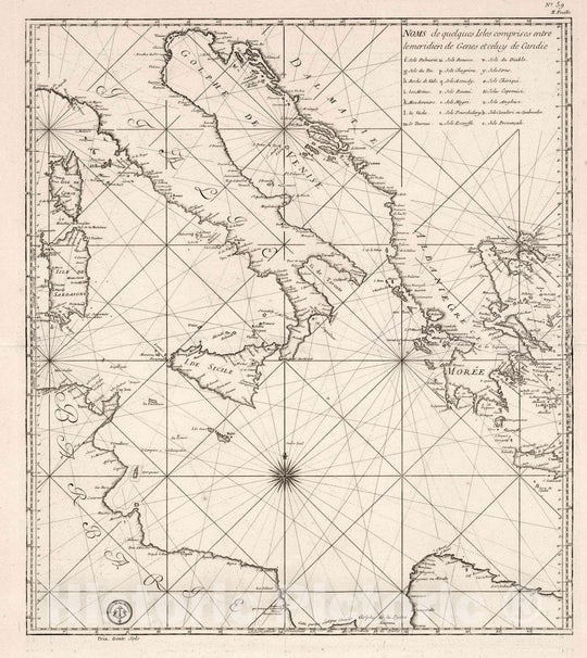 Historic Map : Mediterranean Sea Carte Reduite de la Mer Mediterranee (Central Sheet), 1737 Chart , Vintage Wall Art