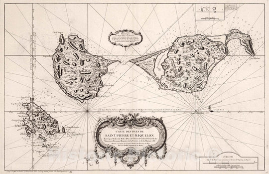 Historic Map : Newfoundland, Saint Pierre , France Carte des les Saint Pierre et Miquelon. , Vintage Wall Art